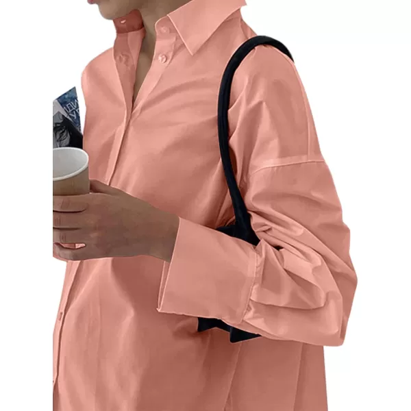 LYANER Women's Casual Shirt Dress Collar V Neck Button Down Loose Long Sleeve Mini Dresses