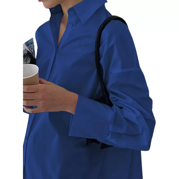 LYANER Women's Casual Shirt Dress Collar V Neck Button Down Loose Long Sleeve Mini Dresses