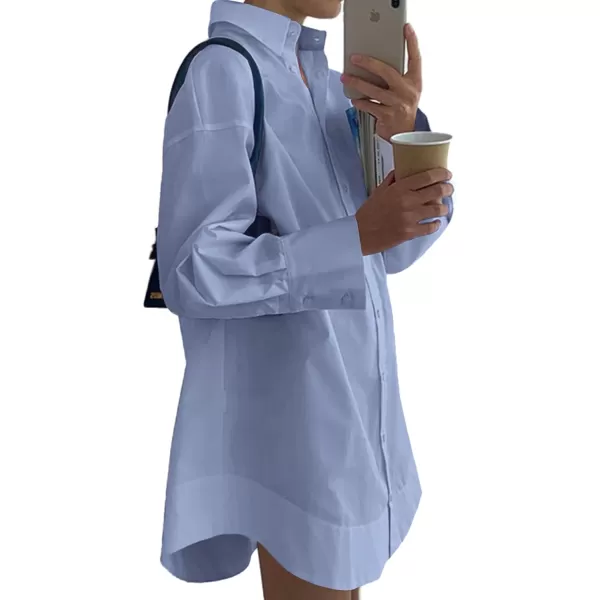 LYANER Women's Casual Shirt Dress Collar V Neck Button Down Loose Long Sleeve Mini Dresses