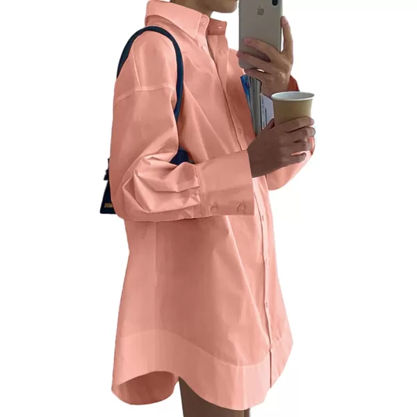LYANER Women's Casual Shirt Dress Collar V Neck Button Down Loose Long Sleeve Mini Dresses