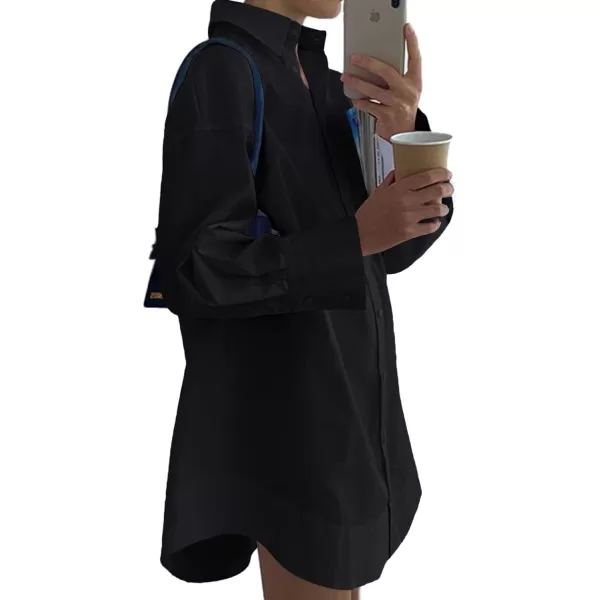 LYANER Women's Casual Shirt Dress Collar V Neck Button Down Loose Long Sleeve Mini Dresses