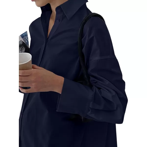 LYANER Women's Casual Shirt Dress Collar V Neck Button Down Loose Long Sleeve Mini Dresses