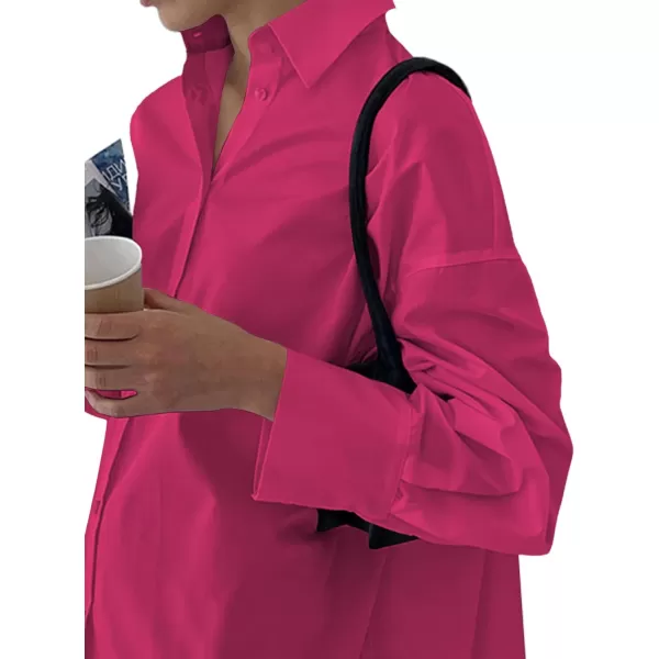 LYANER Women's Casual Shirt Dress Collar V Neck Button Down Loose Long Sleeve Mini Dresses