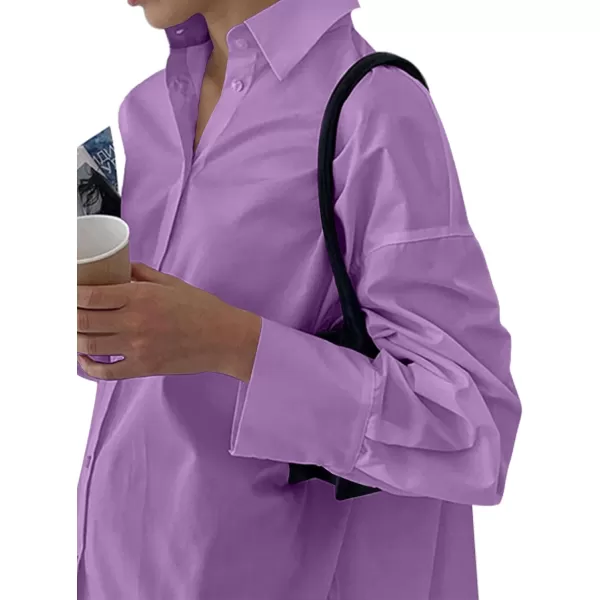 LYANER Women's Casual Shirt Dress Collar V Neck Button Down Loose Long Sleeve Mini Dresses
