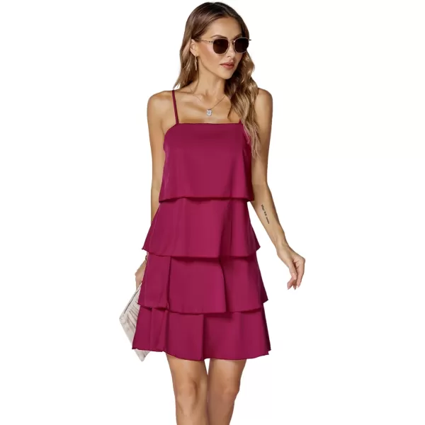 LYANER Women’s Casual Sleeveless Tiered Ruffle Mini Dress Spaghetti Straps A Line Layered Cami Short Dress
