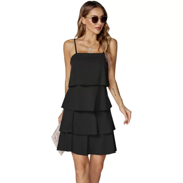 LYANER Women’s Casual Sleeveless Tiered Ruffle Mini Dress Spaghetti Straps A Line Layered Cami Short Dress