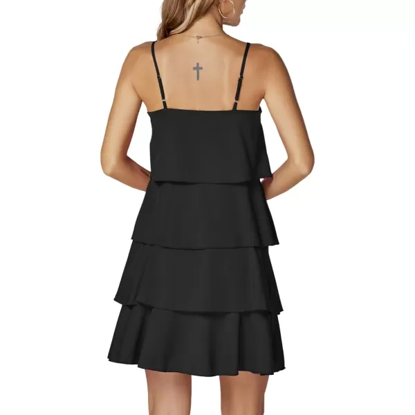 LYANER Women’s Casual Sleeveless Tiered Ruffle Mini Dress Spaghetti Straps A Line Layered Cami Short Dress