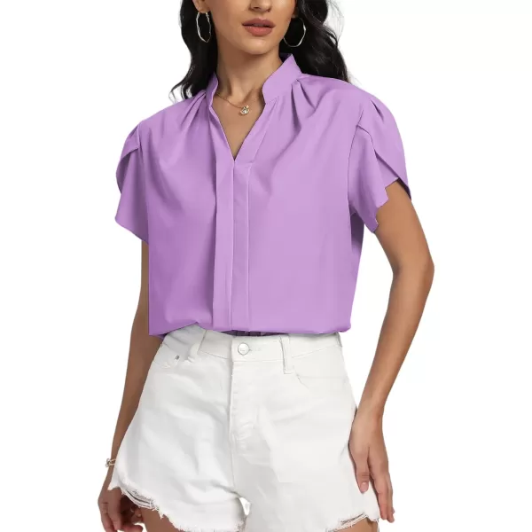 LYANER Women's Casual Split V Neck Petal Cap Sleeve Chiffon Blouse Shirt Tops