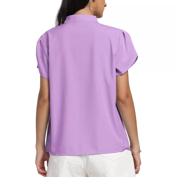 LYANER Women's Casual Split V Neck Petal Cap Sleeve Chiffon Blouse Shirt Tops