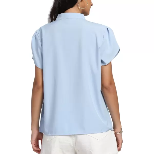 LYANER Women's Casual Split V Neck Petal Cap Sleeve Chiffon Blouse Shirt Tops