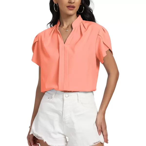 LYANER Women's Casual Split V Neck Petal Cap Sleeve Chiffon Blouse Shirt Tops