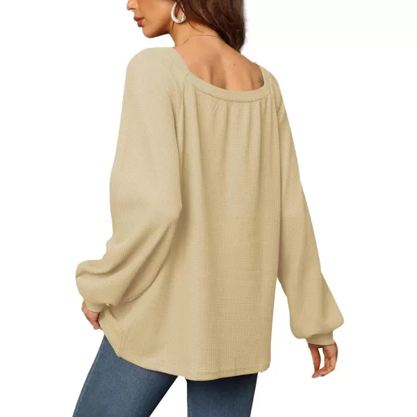 LYANER Women's Casual Square Neck Long Sleeve Waffle Knit Blouses Pullover Sweatshirt