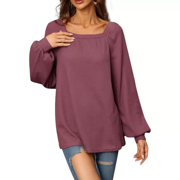 LYANER Women's Casual Square Neck Long Sleeve Waffle Knit Blouses Pullover Sweatshirt