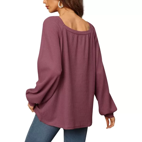 LYANER Women's Casual Square Neck Long Sleeve Waffle Knit Blouses Pullover Sweatshirt