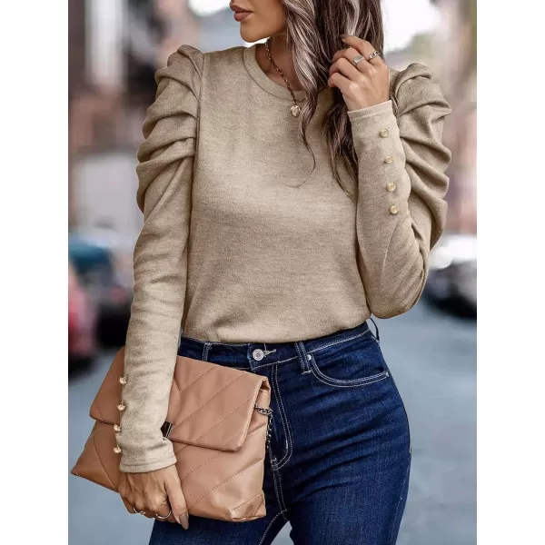 LYANER Women's Casual T-Shirt Crewneck Ruched Puff Sleeve Loose Fit Tee Shirt Top