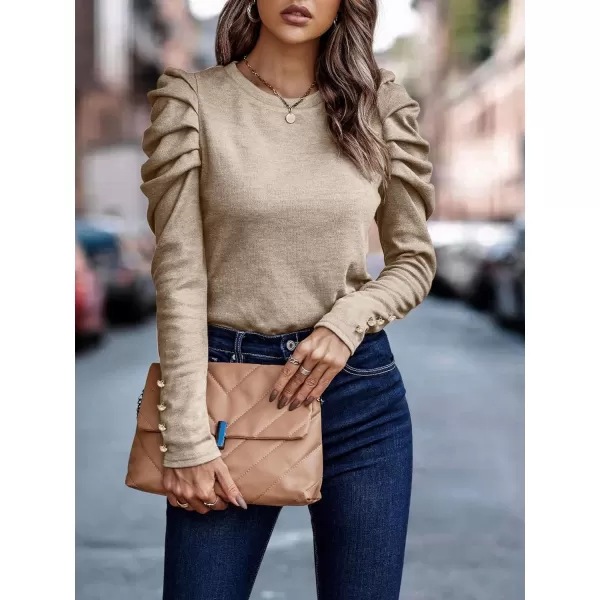 LYANER Women's Casual T-Shirt Crewneck Ruched Puff Sleeve Loose Fit Tee Shirt Top