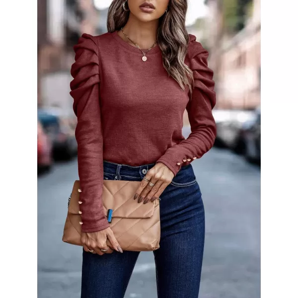 LYANER Women's Casual T-Shirt Crewneck Ruched Puff Sleeve Loose Fit Tee Shirt Top