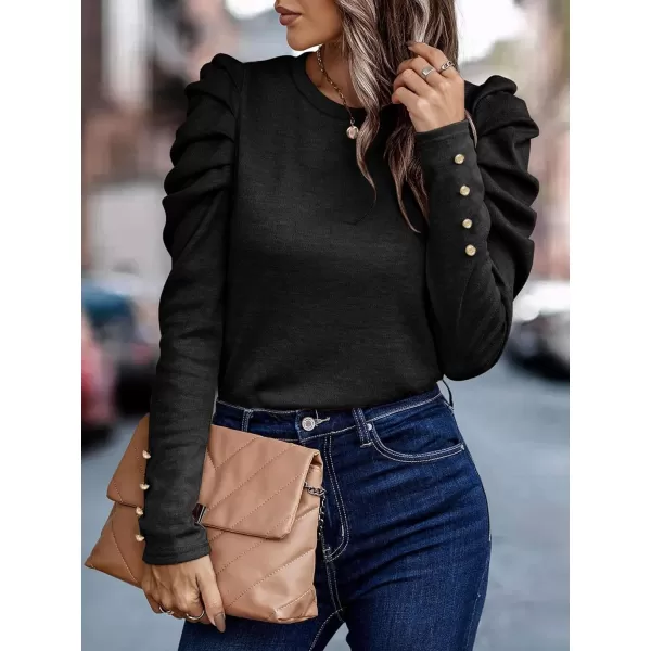 LYANER Women's Casual T-Shirt Crewneck Ruched Puff Sleeve Loose Fit Tee Shirt Top