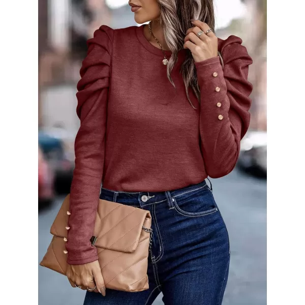 LYANER Women's Casual T-Shirt Crewneck Ruched Puff Sleeve Loose Fit Tee Shirt Top