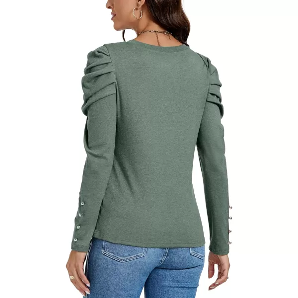 LYANER Women's Casual T-Shirt Crewneck Ruched Puff Sleeve Loose Fit Tee Shirt Top