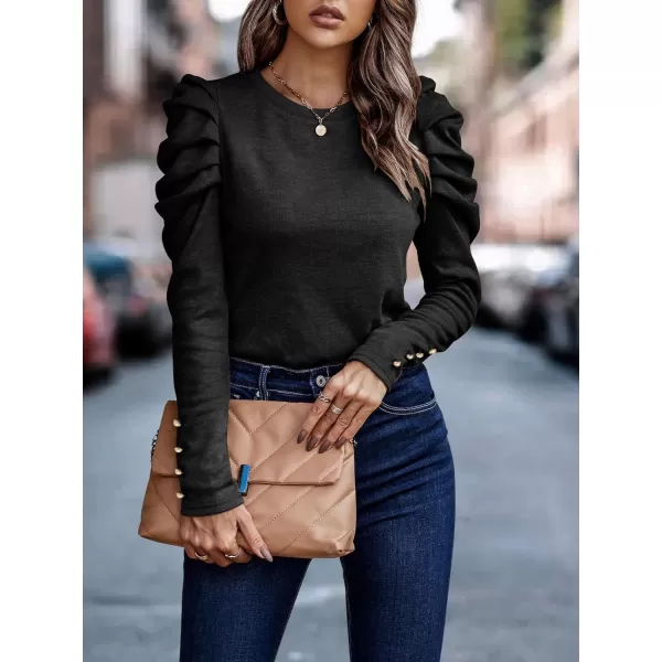 LYANER Women's Casual T-Shirt Crewneck Ruched Puff Sleeve Loose Fit Tee Shirt Top