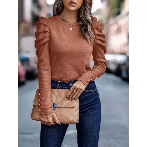 LYANER Women's Casual T-Shirt Crewneck Ruched Puff Sleeve Loose Fit Tee Shirt Top
