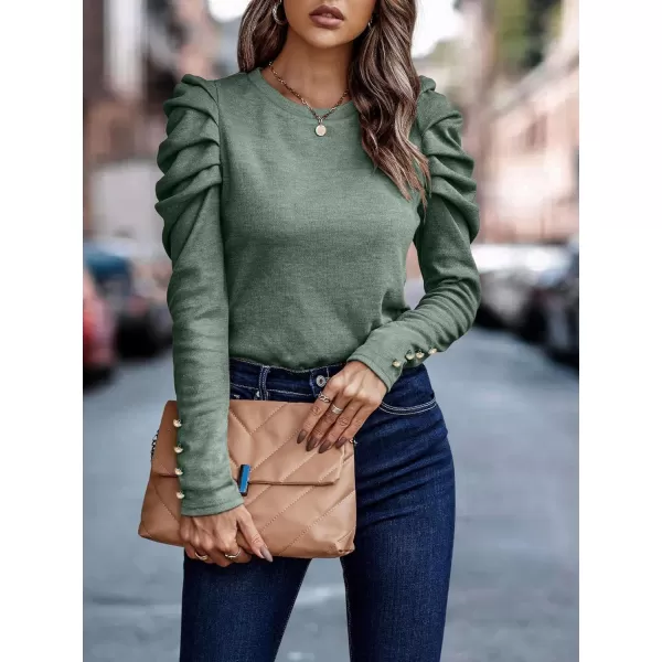 LYANER Women's Casual T-Shirt Crewneck Ruched Puff Sleeve Loose Fit Tee Shirt Top