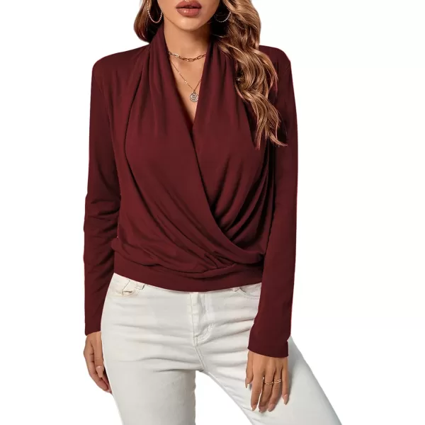 LYANER Women's Casual V Neck Cross Wrap Long Sleeve Solid Blouse Shirt Top