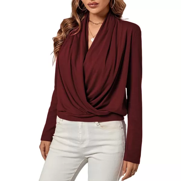 LYANER Women's Casual V Neck Cross Wrap Long Sleeve Solid Blouse Shirt Top