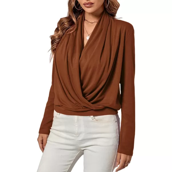 LYANER Women's Casual V Neck Cross Wrap Long Sleeve Solid Blouse Shirt Top