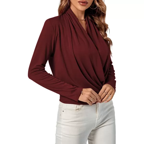 LYANER Women's Casual V Neck Cross Wrap Long Sleeve Solid Blouse Shirt Top