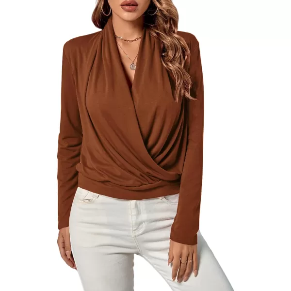 LYANER Women's Casual V Neck Cross Wrap Long Sleeve Solid Blouse Shirt Top