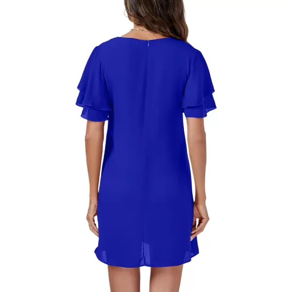 LYANER Women's Casual V Neck Layered Ruffle Short Sleeve Loose Fit Mini Dress