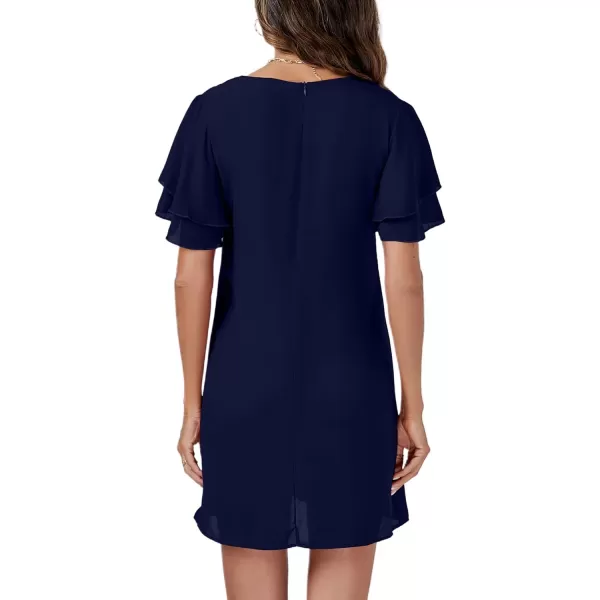 LYANER Women's Casual V Neck Layered Ruffle Short Sleeve Loose Fit Mini Dress