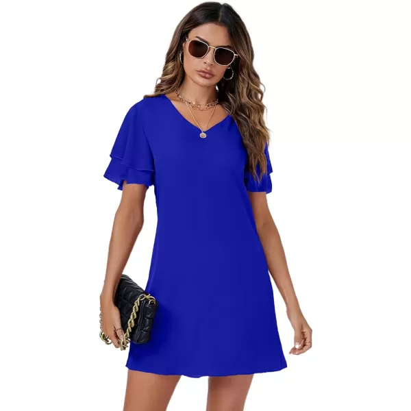 LYANER Women's Casual V Neck Layered Ruffle Short Sleeve Loose Fit Mini Dress