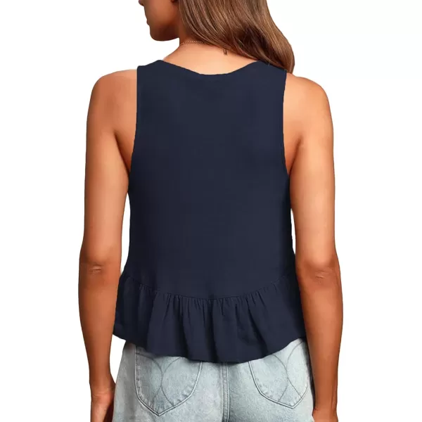 LYANER Women's Casual V Neck Peplum Ruffle Hem Sleeveless Babydoll Tank Top