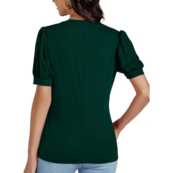 LYANER Women's Casual V Neck Puff Short Sleeve Shirt Blouses Tunic Top