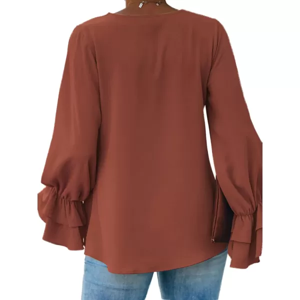 LYANER Women's Casual V Neck Tiered Ruffle Bell Long Sleeve Blouse Shirt Tunic Top