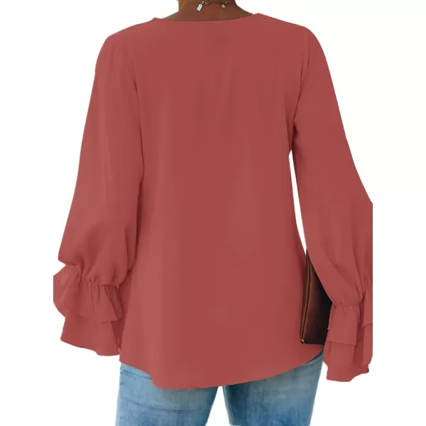 LYANER Women's Casual V Neck Tiered Ruffle Bell Long Sleeve Blouse Shirt Tunic Top