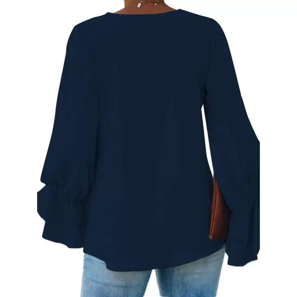 LYANER Women's Casual V Neck Tiered Ruffle Bell Long Sleeve Blouse Shirt Tunic Top