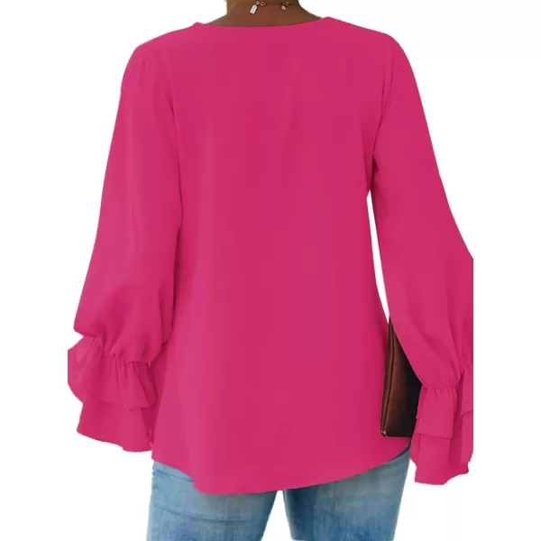 LYANER Women's Casual V Neck Tiered Ruffle Bell Long Sleeve Blouse Shirt Tunic Top