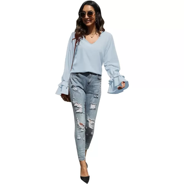 LYANER Women's Casual V Neck Tiered Ruffle Bell Long Sleeve Blouse Shirt Tunic Top