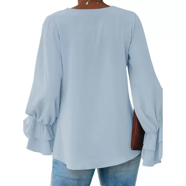 LYANER Women's Casual V Neck Tiered Ruffle Bell Long Sleeve Blouse Shirt Tunic Top