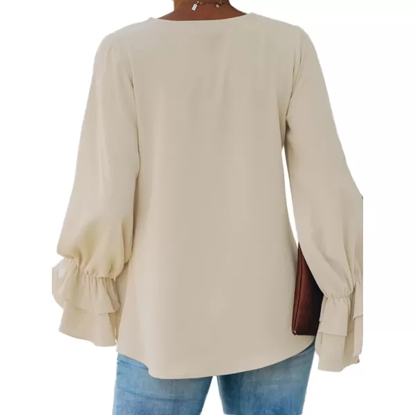 LYANER Women's Casual V Neck Tiered Ruffle Bell Long Sleeve Blouse Shirt Tunic Top