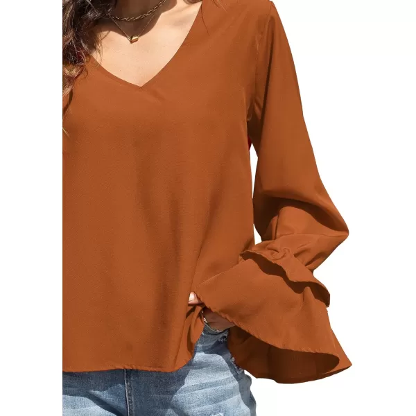 LYANER Women's Casual V Neck Tiered Ruffle Bell Long Sleeve Blouse Shirt Tunic Top
