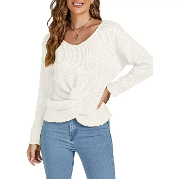 LYANER Women's Casual V Neck Twist Hem Long Sleeve Knitted Sweater Pullovers
