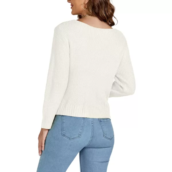 LYANER Women's Casual V Neck Twist Hem Long Sleeve Knitted Sweater Pullovers