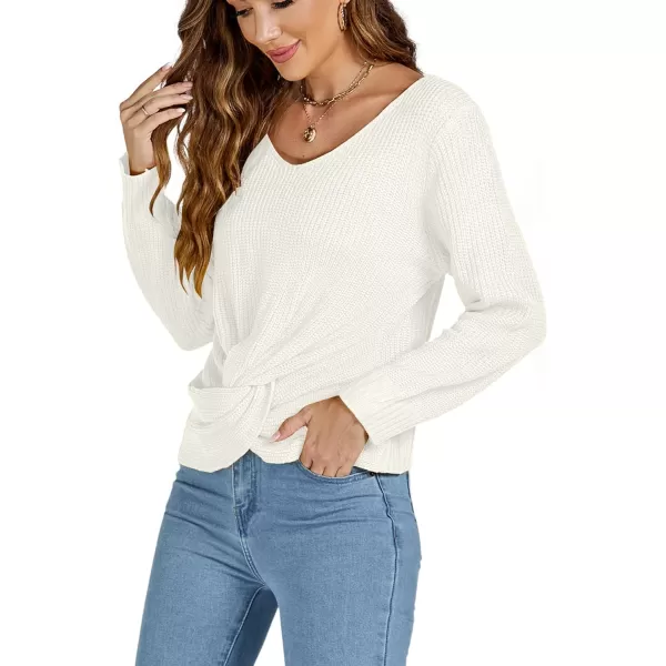 LYANER Women's Casual V Neck Twist Hem Long Sleeve Knitted Sweater Pullovers