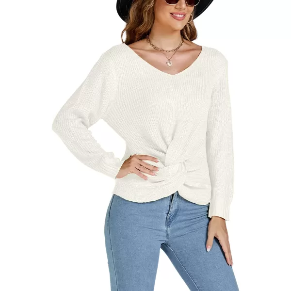 LYANER Women's Casual V Neck Twist Hem Long Sleeve Knitted Sweater Pullovers