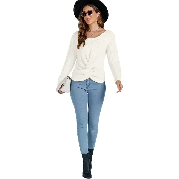 LYANER Women's Casual V Neck Twist Hem Long Sleeve Knitted Sweater Pullovers